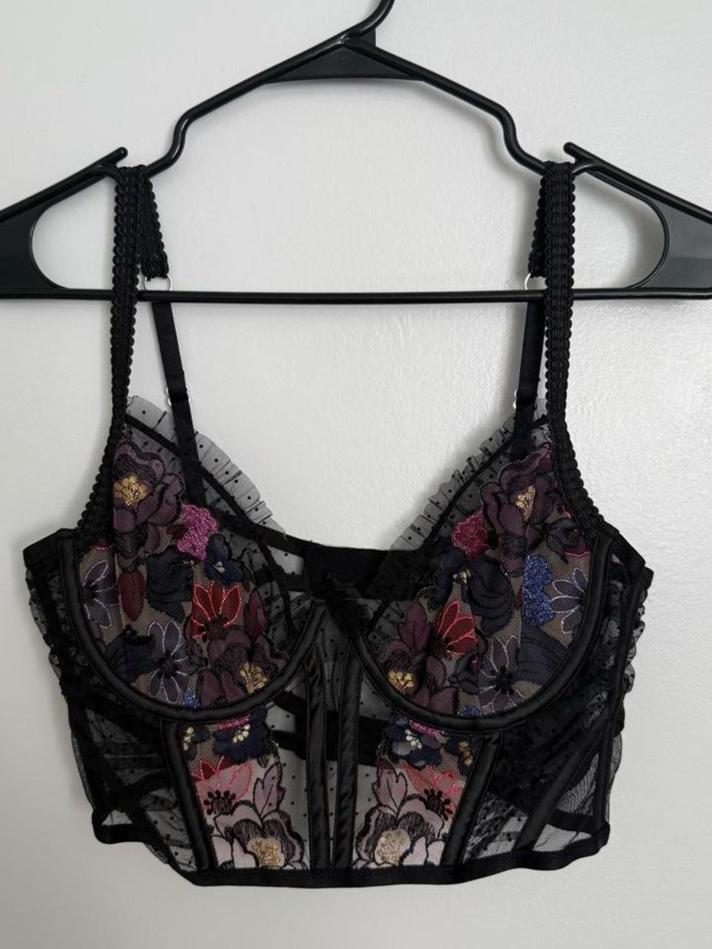 For Love And Lemons Black Floral Embroidered Longline Corset